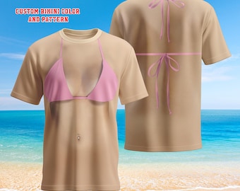Women's Bikini Gag All Over Printed Shirt, Funny 3D Perfect Beach Body Print Shirt For Women, Novelty Bikini Shirt, Sexy Beach Party Costume