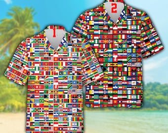 Global Flag Hawaiian Shirt For Men & Women, International Country Button Up Shirt, World Flags Aloha Shirt For Travelers And History Lovers