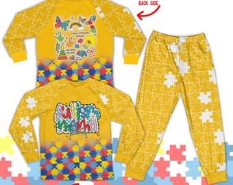 Autism Mama Pajama Sets, Puzzle Piece Autism Awareness Pajamas, Colorful Coquette Bow Autism Pajama For Mom Mama, Autism Support Pajamas Set