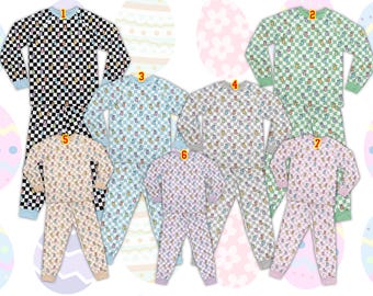 Conjuntos de pijamas a cuadros con conejito de Pascua, pijamas de Pascua familiares a juego, pijamas de Pascua primaverales para la familia, pijamas navideños en colores pastel