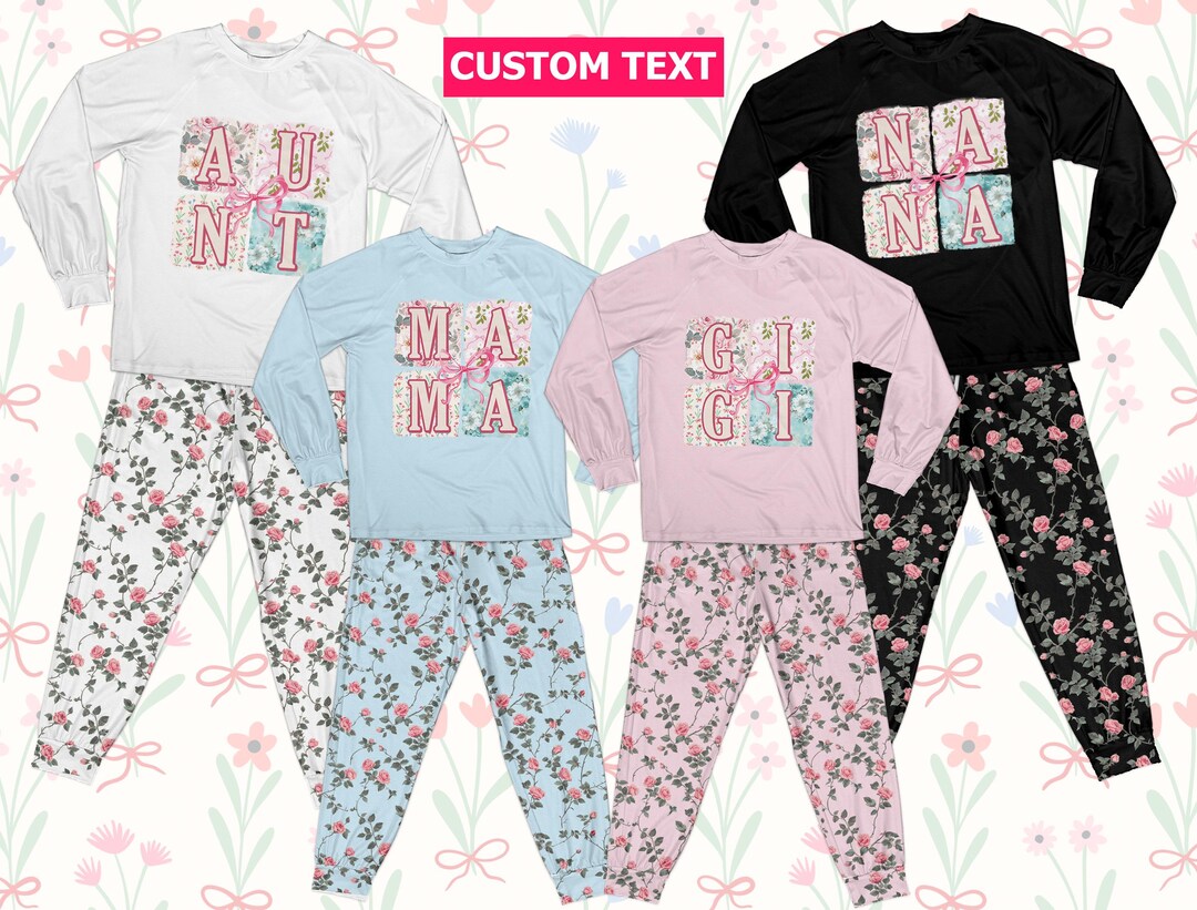 Personalized Name Floral Mama Pajama Set With Coquette Bow, Matching ...