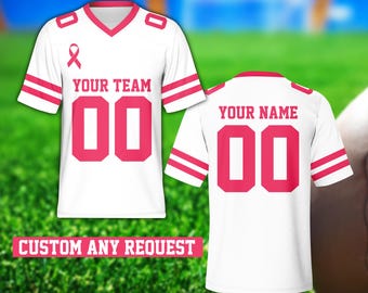 Camiseta de fútbol personalizada para concientizar sobre el cáncer de mama, camiseta personalizada con lazo rosa contra el cáncer de mama para niños y adultos, regalo de apoyo para sobrevivientes de cáncer