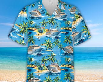 Tropical Cruise Ship Hawaiian Shirt For Men Women, Palm Tree & Island Family Cruise Trip Button Up Shirt, Cruise Vacation Summer Aloha Shirt