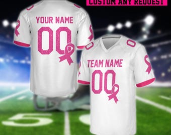 Personalized Faux Glitter Breast Cancer Awareness Football Jersey