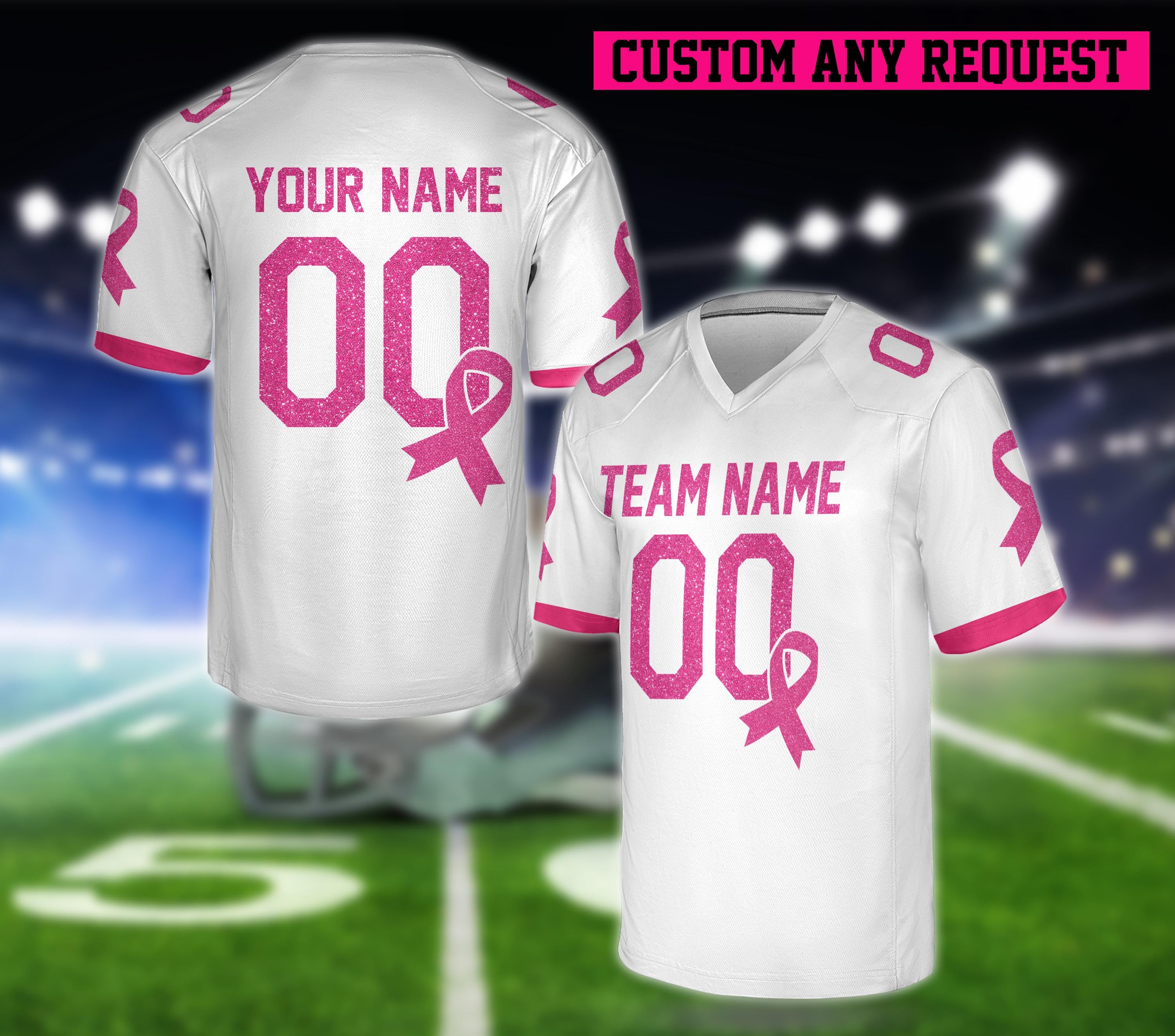 Personalized Faux Glitter Breast Cancer Awareness Football Jersey