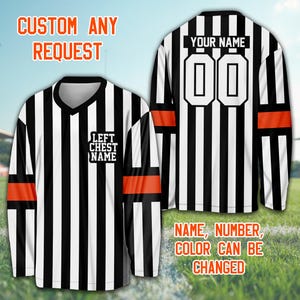 Personalized Name Number Striped Ice Hockey Jersey, Custom Color Hockey Referee Jersey, Hockey Team Jersey Game Day Outfit For Hockey Lover