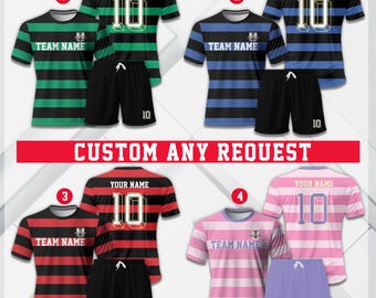 Personalized Name Striped Soccer Jersey, Custom Color American Soccer Team Jersey For Kid Adult Team Uniform Game Day Outfit For Soccer Fans