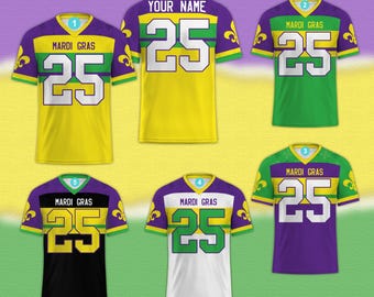 Camisa personalizada do time de futebol Mardi Gras, camisa de futebol personalizada Fat Tuesday, traje de dia de jogo de carnaval Mardi Gras para amantes de futebol