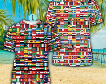 World Flags All Over Print Shirt For Men Women, International Country Flag Shirt, Travel Lover Vacation Outfit, Multicultural Pride Clothing