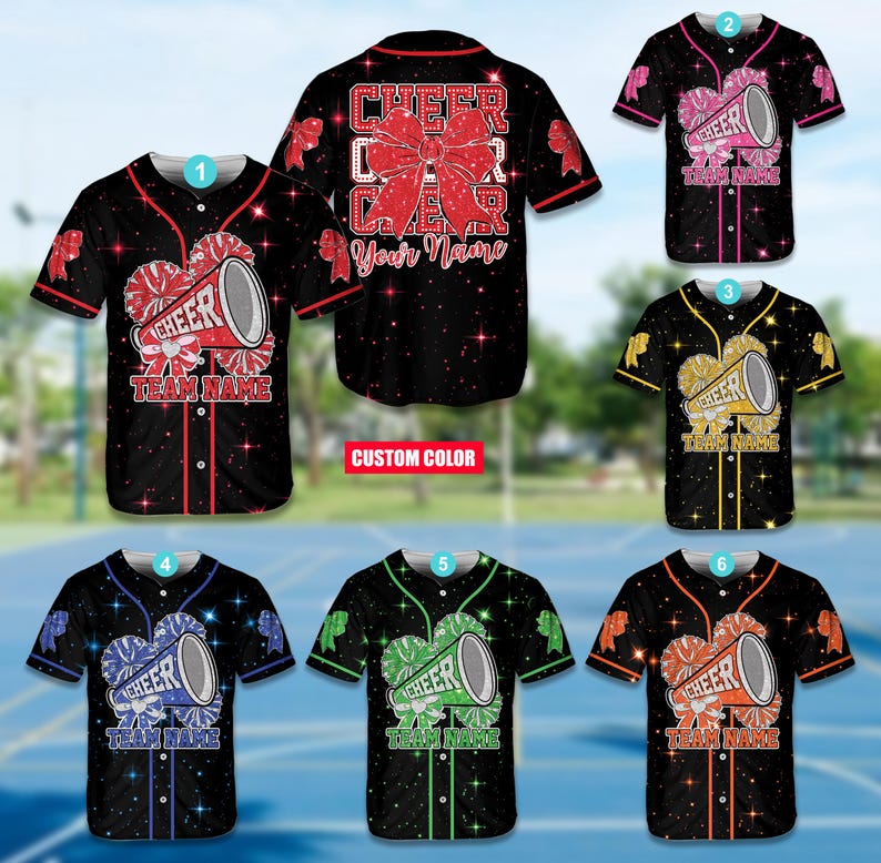Personalized Color PRINTED GLITTER Coquette Bow Cheer Baseball Jersey ...