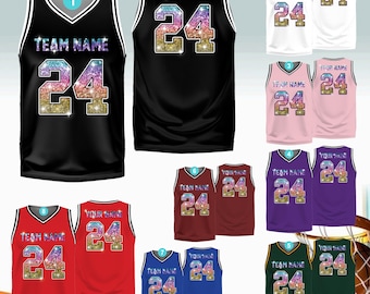 Personalized Name PRINTED GLITTER Basketball Jersey, Custom Color Ombre Bling Jersey, Sparkly Cheer Uniform, Game Day Outfit For Girls Women