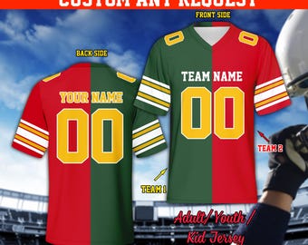 Personalized Two Football Team Jersey, Custom Split American Football Jersey, Two Teams Divided Jersey Game Day Outfit For US Football Fans