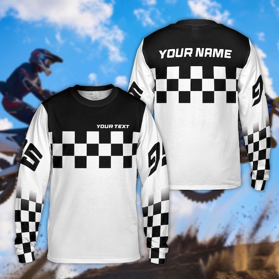 Personalized Checkered Motocross Youth Adult Long Sleeve Shirt