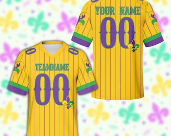 Personalized Mardi Gras Football Team Jersey, Custom Fleur De Lis Football Jersey, Mardi Gras Carnival Outfit, Kids Adult Fat Tuesday Shirt