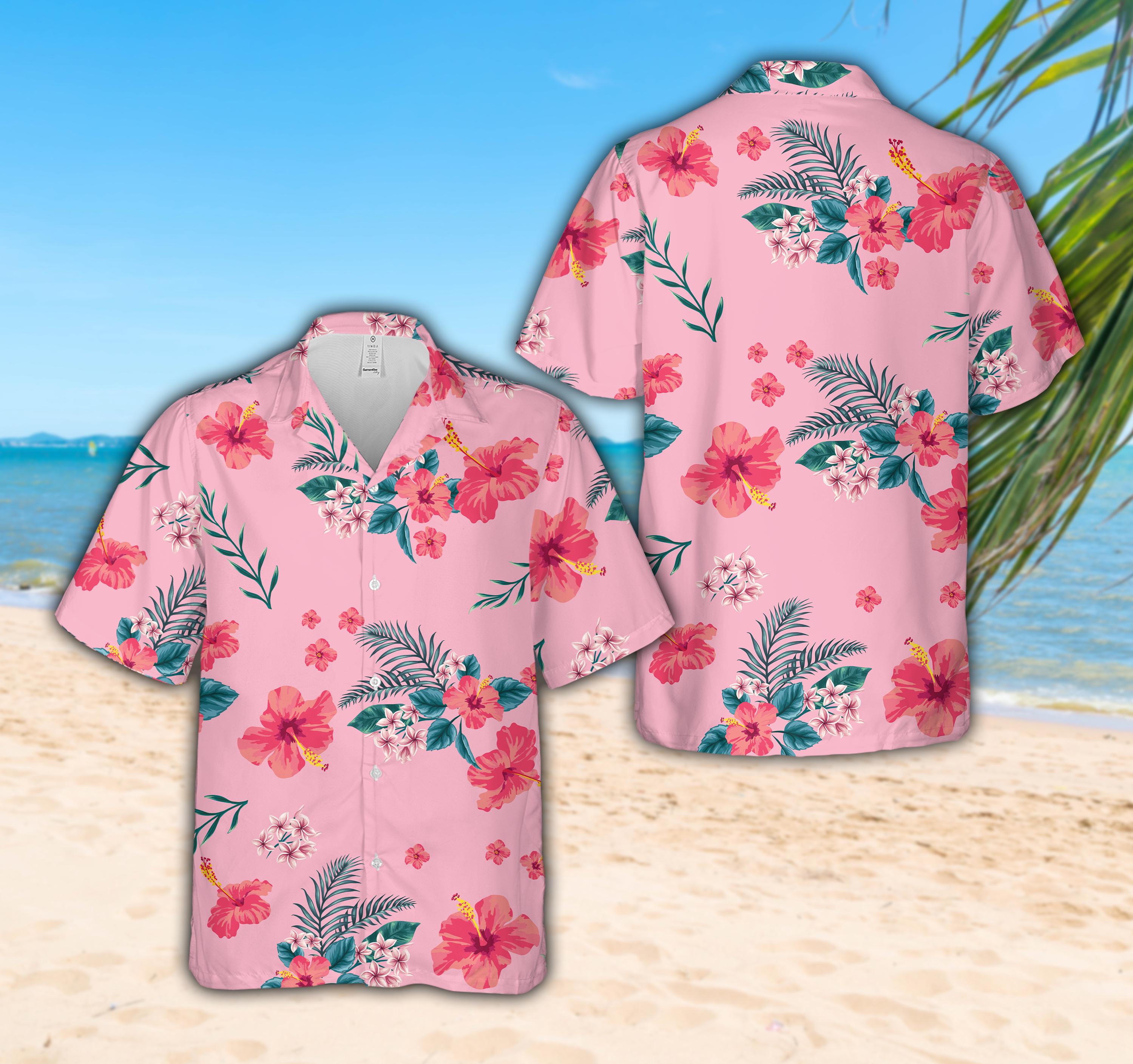 Hibiscus Flowers Pink Hawaiian Shirt, Floral Summer Beach
