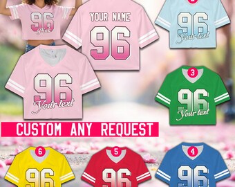 Camiseta de fútbol personalizada tipo crop top, color personalizado, camiseta de tu equipo de fútbol favorito. Conjunto perfecto para el día del partido. Ideal para chicas y mujeres aficionadas al fútbol.