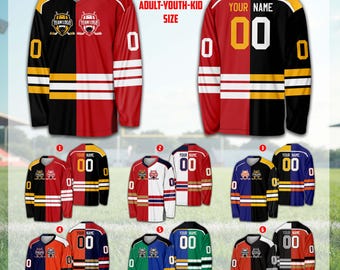 Personalized Name Number Team Logos Ice Hockey Jersey, Custom Split Color Hockey Shirt, Hockey Team Jersey Game Day Outfit For Hockey Fans