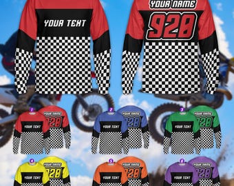 Camiseta de manga larga personalizada para motocross a cuadros para jóvenes y adultos, camiseta de manga larga con nombre de piloto para motocross, motocross, ATV, enduro y carreras, camiseta 3D