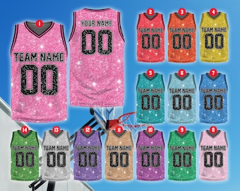 Custom Name & Number Fraud Glitter Basketball Jersey, Personalized Colors Kids Adult Basketball Shirt, Game Day Outfit For Basketball Fans