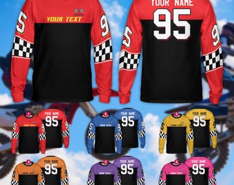Camiseta de manga larga personalizada para motocross a cuadros para jóvenes y adultos, camiseta de manga larga con nombre de piloto para motocross, motocross, ATV, enduro y carreras, camiseta 3D