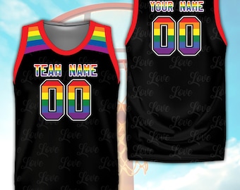 Personalized Name LGBTQ Pride Basketball Jersey, Custom Rainbow Pride Month Basketball Shirt, Support Gift For LGBT Community Basketball Fan