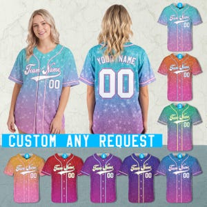 Personalized Name Ombre PRINTED Glitter Baseball Jersey, Custom Color Sparkling Baseball Shirt, Game Day Matching Outfit For Baseball Lovers
