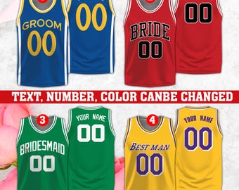Personalized Name Number Bride And Groom Basketball Jersey, Custom Wedding Party Matching B-ball Jersey For Bridesmaids, Groomsmen, Best Man