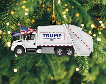 Trump Make America Great Again 2024 Garbage Truck Ornament, USA Flag Trump Ornament, Patriotic Gift For Trump Supporter Christmas Tree Decor