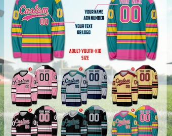 Camiseta de hockey sobre hielo personalizada con nombre y número, camiseta de hockey con color personalizado, camiseta de equipo de hockey, atuendo para el día del juego para fanáticos del hockey, amantes del hockey y familias.