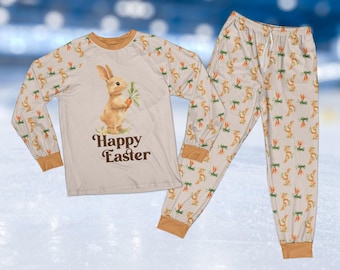 Happy Easter Bunny & Carrot Pajama Sets, Matching Family Easter Pajamas, Springtime Easter Pajamas For Family, Easter Rabbit Holiday Pajamas