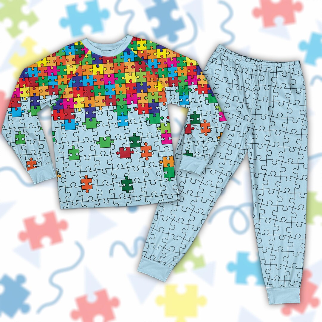 Pyjamas Autistic Images Autism Puzzle Pajamas Set for Kids & Adults, Autism Puzzle Piece ...
