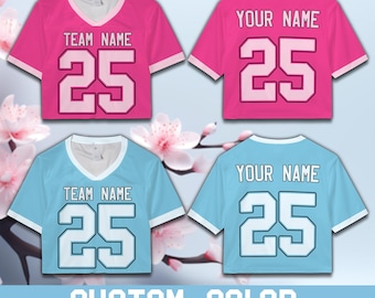 Camiseta de fútbol personalizada tipo crop top, color personalizado, camiseta de tu equipo de fútbol favorito. Conjunto perfecto para el día del partido. Ideal para chicas y mujeres aficionadas al fútbol.