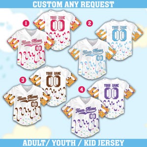Personalisierte Name Nummer tropfendes Eis Baseball Jersey, benutzerdefinierte Farbe Sprinkles Jersey, Spieltag Outfit für Kinder Erwachsene Baseball Liebhaber