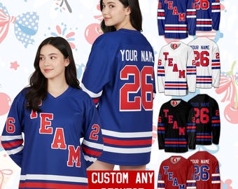 Camiseta de hockey sobre hielo personalizada con nombre y número, camiseta de hockey americano con color personalizado, uniforme de equipo de hockey, atuendo para el día del partido para fanáticos del hockey.