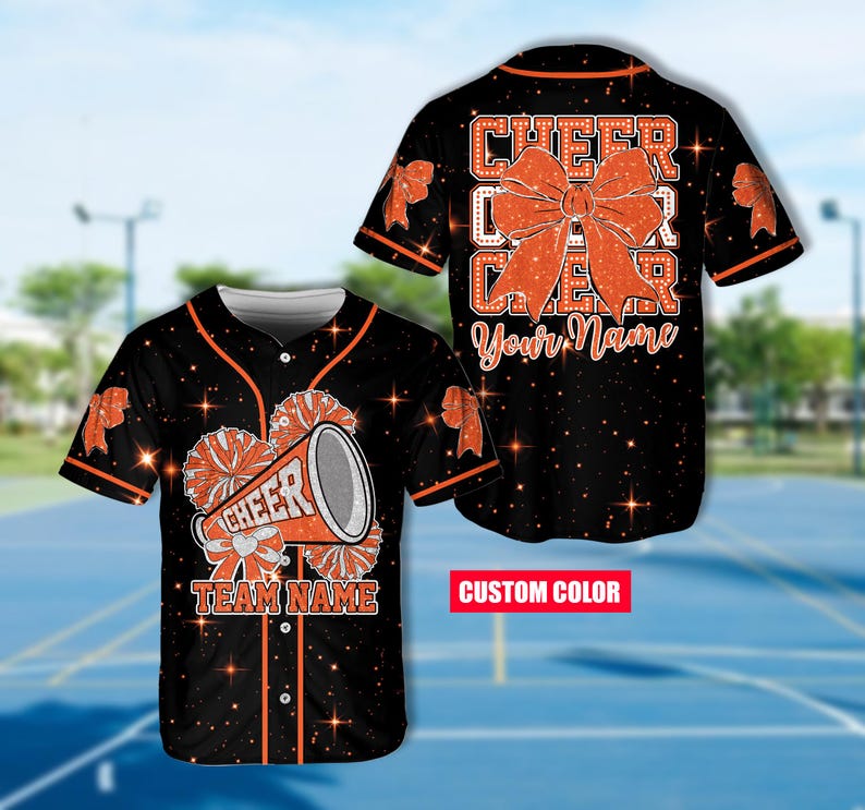 Personalized Color PRINTED GLITTER Coquette Bow Cheer Baseball Jersey ...