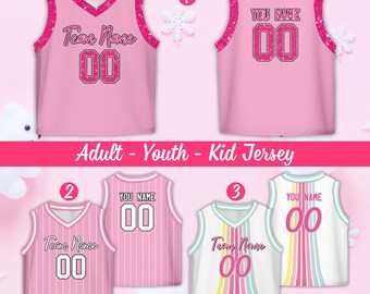 Personalized Name PRINTED GLITTER Basketball Jersey, Custom Color Stripe Basketball Shirt, Cheer Uniform, Game Day Outfit For Girls Women