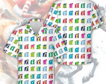 Talk Derby To Me Jockey Uniform Kentucky Derby Churchill Downs Hawaiian Shirt, Derby Party Button Up Shirt For Men Women, Horse Racing Shirt