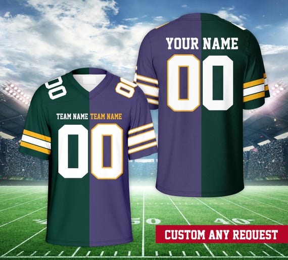 Personalized Two Football Team Jersey, Custom Split American Football Jersey Champion Game Day Outfit For US Football Fans Football Lovers