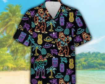 Neon Bigfoot and Alien Hawaiian Shirt Men Women Youth, Bigfoot