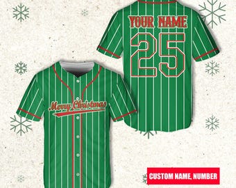 Gepersonaliseerde naam kersthonkbalshirt, aangepaste Merry Christmas familiegroep bijpassende jersey, vakantie kerstcadeau voor honkballiefhebbers