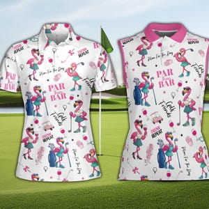 Polo de golf et de fête Flamingo pour hommes et femmes, Polo sans manches pour femmes de golf et de vin Flamingo, Polo assorti pour une équipe de golf amusante