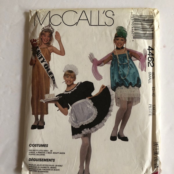 McCall’s 4462 Uncut Costume Pattern Child Size 2-4. Beauty Queen, Maid, Flapper, Princess, Ballerina and Bride
