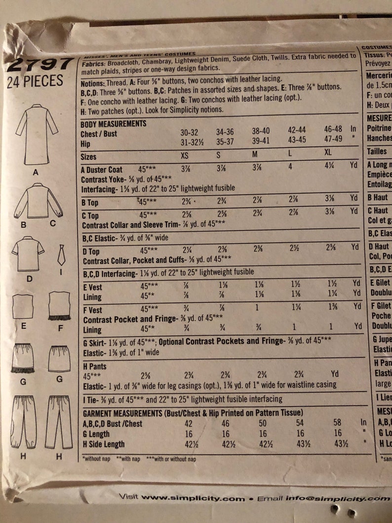 Simplicity 2797 Costume Pattern: Western, Bonnie and Clyde, Race Car ...