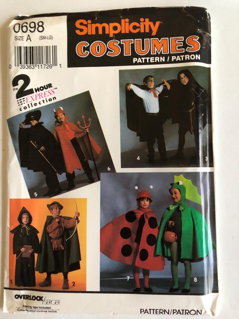 Simplicity Children's Costume Pattern: Zoro, Devil, Dracula, Ladybug ...