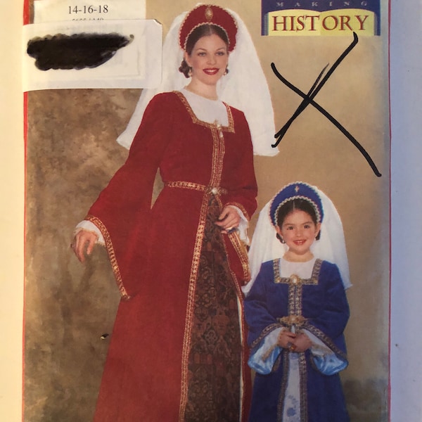 Butterick 5655 Costume Pattern. Renaissance Style. Children's sizes 2,3,4,5 OR Misses Sizes 14,16,18