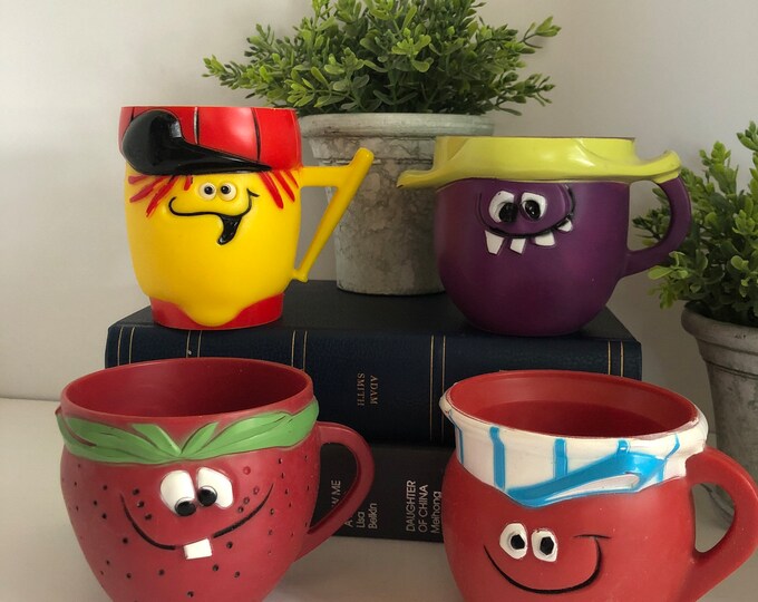 Vintage 1960s Pillsbury Funny Face Drink Mix Mugs. Lefty Lemon, Goofy