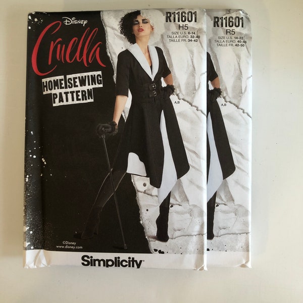 Simplicity 11601 Uncut Disney Cruella DeVille Adult Costume Pattern. Misses Sizes 6-14 OR 14-22