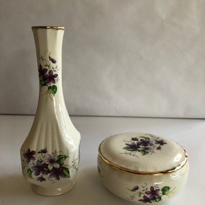 Vintage Royal Crown Staffordshire Vase and Covered Dish with Violets
