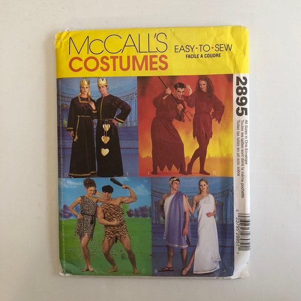 McCall’s 2895 Uncut Adult Costume Pattern. King and Queen, Devil, Caveman and Cavewoman, Greek/Roman Tunic or Dress. Sizes XS-XL.