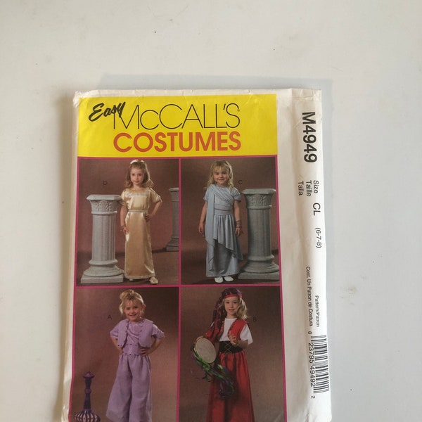 McCall’s 4949 Uncut Costume Pattern. Greek or Roman Costume and Genie and Gypsy. Girls Sizes 6-7-8.